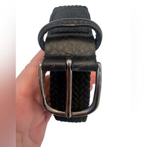 Men’s black stretch belt with leather ends 34
